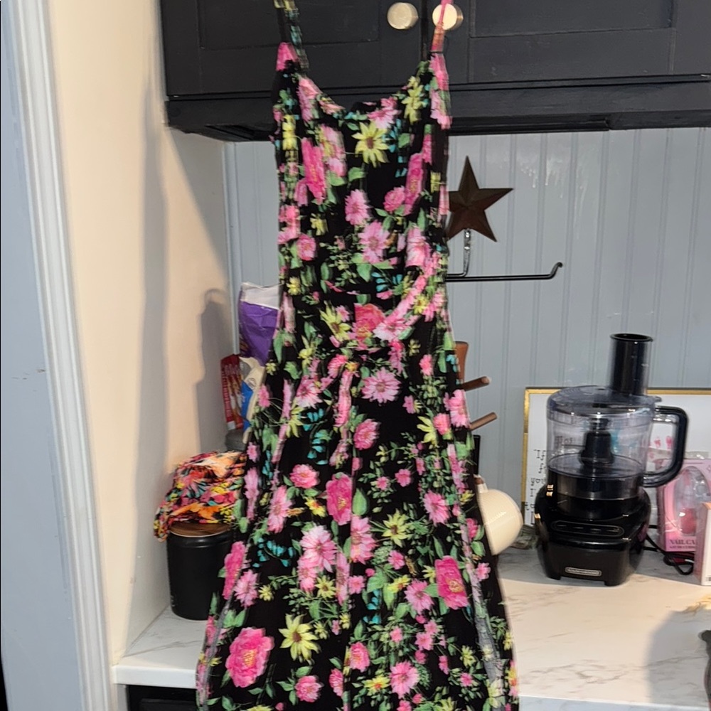 Haute Monde Black and Pink Floral Jumpsuit with Adjustable Straps